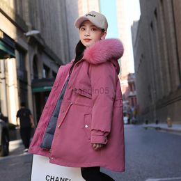 Down Coat Fashion Med-length Parka for Teens Winter Thick Warm Coats with Large Fur Collar Kid Girls Clothes Detachable Down Jacket 4-12 Y HKD230725