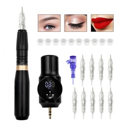 Tattoo Machine Permanent makeup machine pen with wireless power supply used for eyebrow and lip micro bead tattoo machine with ink cartridge needle 230724