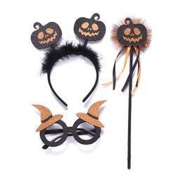 Halloween Kids Cute Hair Accessories Baby Cosplay Props Pumpkin Sunglass Headbands Imp Theme Funny Pumpkin Hair Card