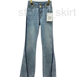 Women's Jeans Designer Women Pants With Metal Letter Buttons Girls Cotton High End Brand Cowboy Casual Jersey Jogging Outwear Denim Long Flare Trouser LLCL