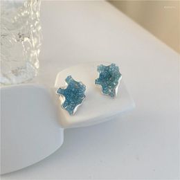 Stud Earrings 2023 European And American Blue Galaxy Crystal Irregular Wrinkled Leaves Niche Fashion Temperament Design Cold Wind