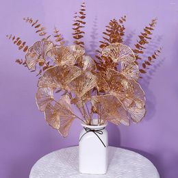 Decorative Flowers Simulation Leaves Plastic Plant Gold Never Wither Home Decor Living Room Desktop Flower Arrangement Eucalyptus Leaf