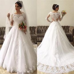 Amazing Lace Long Sleeves Ball Gown Wedding Dresses 2020 vestido de noiva robe de mariee Illusion Back wedding Gowns288L