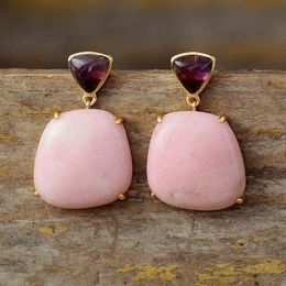 Stud Fashion Hyperbole Earrings Bold Fashion Stud Earrings Pink Jasper Apatite Blue Stone Youth Jewellery Bijoux Wholesale 230725