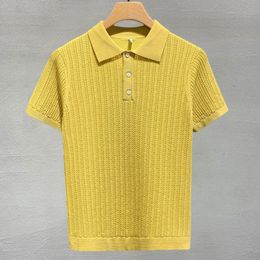Men's Sweaters Fall Men Short Sleeve Polo Hollow Solid Colour Lapel Top Korean Slim Knit Men Polo High Quality Tee Shirt Camisa Hombre 230724