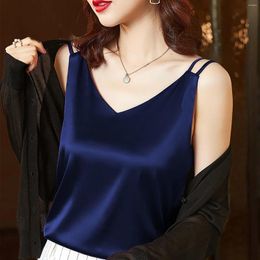 Women's Tanks Women Casual Solid Vest V Neck Tank Sleeveless Nightwear Satin Strap Tops No Bra Full Support Top