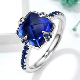 Wedding Rings Rock Candy Romantic Inlaid Royal Blue Tanzanian Gem Ring With Brilliant Edges And Starry Green Sky Fanta Women's