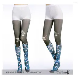 Women Socks Pantyhose Design Wave Printed Creative Personality