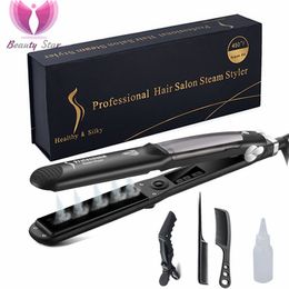 Piastre per capelli Piastra per capelli a vapore professionale Ceramic Vapor Hair Flat Iron Seam Capelli che raddrizzano Iron Bigodino Steamer Hair Styling Tool 230724