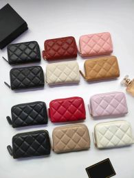 Luxury c fashion designer donna titolari di carta piega patta modello classico caviale pelle di agnello all'ingrosso donna nera piccolo mini portafoglio borsa colore pelle di ciottoli con scatole