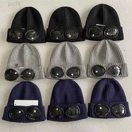 Designer Two Lens Goggles Beanies Men Knitted Hats Skull Caps Outdoor Women Uniesex Winter Beanie Black Grey Bonnet