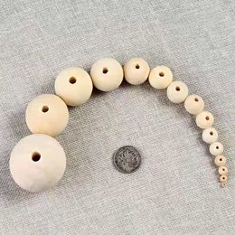 4mm-50mm Natural Unfinished Round Wooden Loose Beads Ball, Round Ball Beads DIY for Jewelery Making and Art Craft, Accessory Project (with holes)