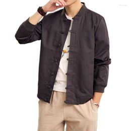 Men's Jackets 2023 Chinese Style Cotton Linen Jacket Vintage Stand Collar Coil Button Solid Colour Outerwear Casual Coats