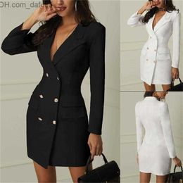 Basic Casual Dresses Casual Dresses Women Business Mini Dress Elegant Office Ladies Clothes Double Breast Winter Autumn Female Blazer Vestidos Outwear Z230725