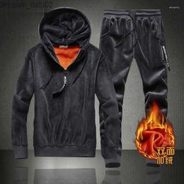 Men's Tracksuits Men's Tracksuits Tracksuit Men 2pcs Fleece Running Sports Suit Hooded Sportswear Sport Warm Winter Set Man Sweat Suits Coat 2022 Z230725