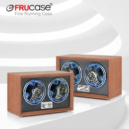 Watch Boxes Cases FRUCASE Double Watch Winder for Automatic Watches 2 Rolex Box Jewelry Display Collector Storage Wood Grain with Light 230725