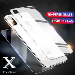 Front Back 2PCS HD Clear Tempered Glass For iPhone X 6 6s 7 8 Plus 5 5S SE Screen Protector Film For iPhone XS Max Rear Glass L230619