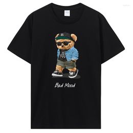 Men's T Shirts Summer Casual Shirt Get Mad Bad Mood Walking Silent Teddy Bear Men T-shirt Hip Hop Tops Cotton Tshirt Tees Streetwear