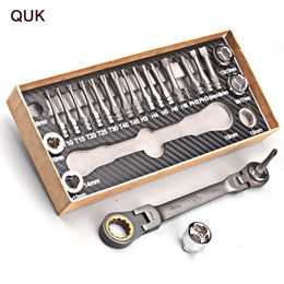 Screwdrivers QUK 23Pcs Ratchet Torx Wrench Set Universal Adjustable Double End Spanner Sockets Screwdriver Bits Car Bicycle Repair Hand Tools 230724