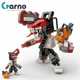 Action Toy Figures Garno Moc Chainsawed Man anime action character building block kit Demon Pochitar building block children's toy Christmas gift 230720