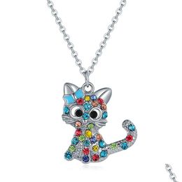 Pendant Necklaces Cute Cat Unicorn Necklace For Women Girls Children Fashion Colourful Crystal Cartoon Animal Jewellery Gifts Drop Delive Dhzm4