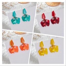 Stud Earrings Korean Temperament Acrylic Petal For Women Fashion Drop Oil Multicolor Crystal Beads Dangle Party Jewelry