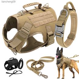 Nylon Tactical Dog Harness Collar Leash No Pull Military Pet Harness Vest For Medium Large Dogs Training Molle Harness Pouches L230620