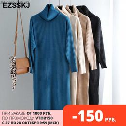 Basic Casual Dresses Casual Dresses Autumn Winter Long highneck straight sweater Women oversize Sweater maix THICK basic Knit Z230726