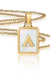 Stainless Steel Shell Letter Necklace Women's Square Titanium Steel Initial English alphabet Pendant Sweater clothing chain please note letter