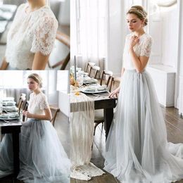 2019 Country Style Bohemian Bridesmaid Dresses sheer Lace Short Sleeves Illusion Bodice Tulle Skirt Maid Of Honor Wedding Guest Pa279b