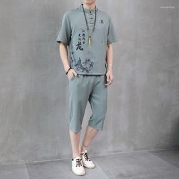 Men's Tracksuits DYB&ZACQ Tang Suit Chinese Style Short Sleeve T Shirt Leisure Sports Two-piece Summer Large Size Tide 3XL 4XL