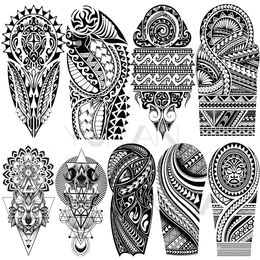 Large Maori Temporary Tattoos For Men Women Realistic Thorns Totem Wolf Mandala Geometric Fake Tattoo Stickers Arm Body Tatoos