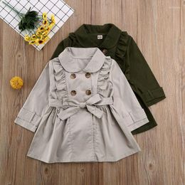 Jackets Toddlers Kids Baby Girls Coat Trench Outfits 2-7Y Button Bandage Ruffle Casual Jacket Windbreaker Dress Outwear