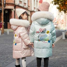 Down Coat 2022 Winter new girls fashion down coat Children's cold-proof warm thick coat Girls pink hooded waterproof duck down coat HKD230725