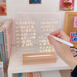 Night Lights Creative Note Message Board Light Acrylic Wood Base Lamp With Pen For Children Gift Bedroom Decor USB Power