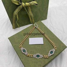 Collane di lusso Vintage Emerald Collana di cristallo girocollo cubano di alta qualità Collares Punk Chunky catena a maglie spesse per gioielli da donna uomo 6ULM