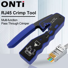 ONTi RJ45 Crimper Tool Pass Through Crimp for Crimping Cat8/7/6/5 Cat5e Connector with Replacement Blade Ethernet Cable Stripper