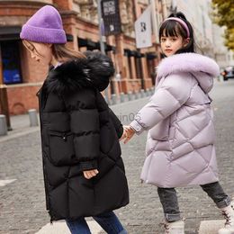 Down Coat 2022 children' clothing Pink stylish hooded duck down coat for girls Middle and large children's warm thick down jacket HKD230725