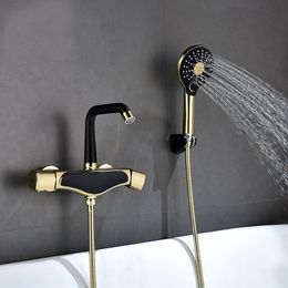 Bathtub Shower Set Wall Mounted Rose Gold White Bathtub Faucet Bathroom Cold Hot Bath and Shower Mixer Taps Brass