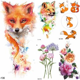 FANRUI Watercolour Tattoos Temporary Yellow Fox Women Chest Art Tattoo Stickers Animals Fake Girl Arm Waterproof Tatoos Xmas Gift