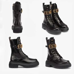 Martin-Stiefel, Designer-Stiefel, Motorradstiefel, Mode, Chelsea-Stiefel für Damen, mittellange Stiefel, schwarze Leder-Keilstiefel zum Schnüren, runder Kopf, Buchstabe, dicker Absatz, Ritterstiefel