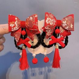 Hair Accessories Girls Fashion Hanfu Red Velvet Headwear Kids Barrettes Tassel Clips Children Hairpin