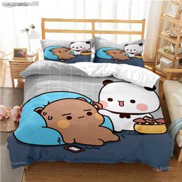 Sevimli Bubu Dudu Karikatür Bear Panda Yorgan Kapağı Kawaii Yatak Setleri Yumuşak Yorgan Kapağı ve Kılıflar Tek/Çift/Kraliçe/Kral Kids