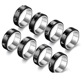 Band Rings Casual Anti Stress Spinner Ring For Men Punk Cross Skull Butterfly Titanium Steel Anxiety 8Mm Rotating Fashion Couple Jewel Dh0Hv