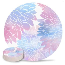 Table Mats Marble Dahlia Gradient Round Ceramic Drink Cup Coffee Pad Tea Mat Dining Placemat Decoration 4PCS