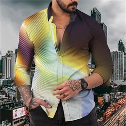 Men's Casual Shirts Gradually Abstract Graphic Printing Reduces Yellow Wrinkles Grey Street Tops And Long-sleeved Button Clothing.