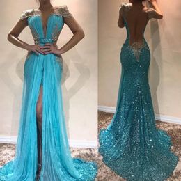 Vestidos De Gala Sexy Backless Empire Long Prom Dresses Charming Cap Sleeve Mermaid Prom Gown Split Evening Party Dresses261Z