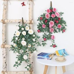 Decorative Flowers 1PC Artificial Roses Rattan Simulated Silk Balcony Background Walls Hanging Beautiful Wedding Floral Art