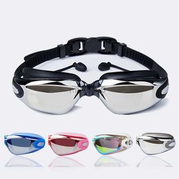 Goggles Swimming Goggles for Swim Adult Children Glasses One-piece Earplugs Electroplating Anti-fog High-definition Swimming Accessories HKD230725