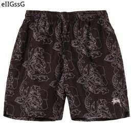 Mens Shorts Trendy Style Rose Design Casual Street Hiphop Fitness Polyester Quickdrying Breathable Embroidery 230724